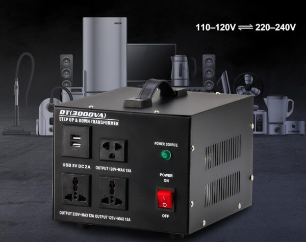 UŻYWANE Transformator CREWORKS DT(2000VA) 2000W 220V na 110V z auto-przełącznikiem USB EU/USA - obrazek 8