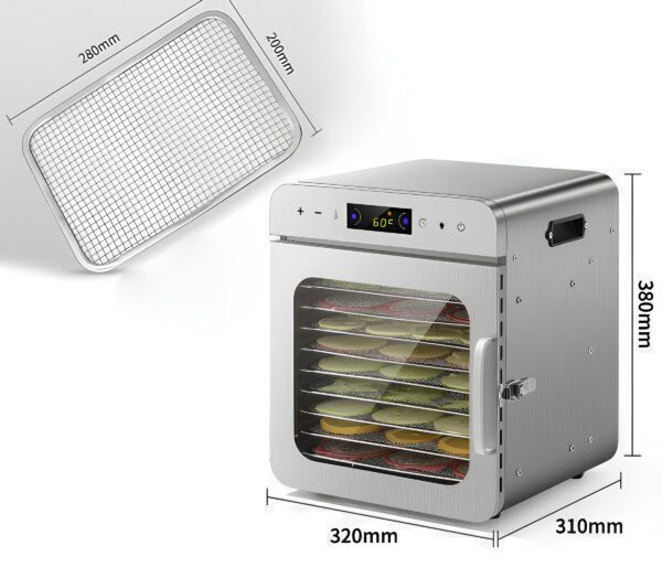 Dehydrator do suszenia owoców RESTEQ, 400 W, 10 półek, stal nierdzewna - obrazek 2