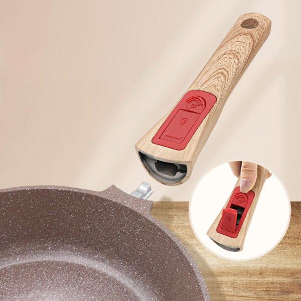 Patelnia ceramiczna głęboka 28 cm nieprzywierająca z odpinaną rączką brązowa - obrazek 5