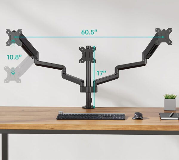 Uchwyt na 3 monitory WALI GSDM003, do 27", VESA 75/100 mm, czarny - obrazek 8