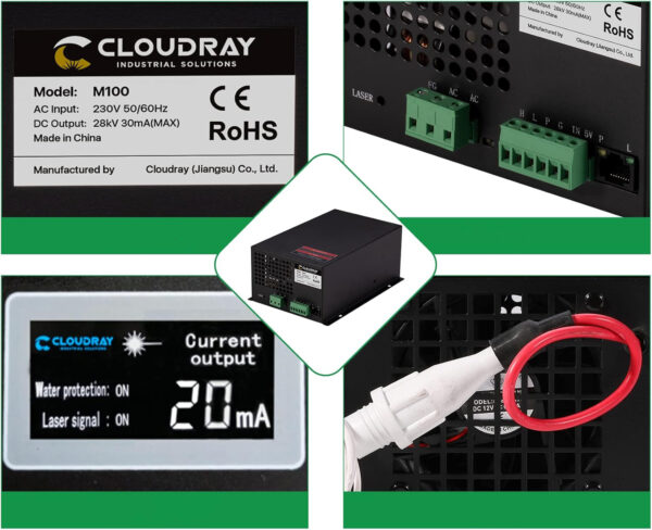 USZKODZONY Zasilacz laserowy Cloudray M100 100W do CO2 grawerki precyzyjny - obrazek 2
