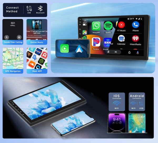 Radio samochodowe podofo 10'' Carplay Android dla Toyoty/Peugeota/Citroena Powystawowe - obrazek 2