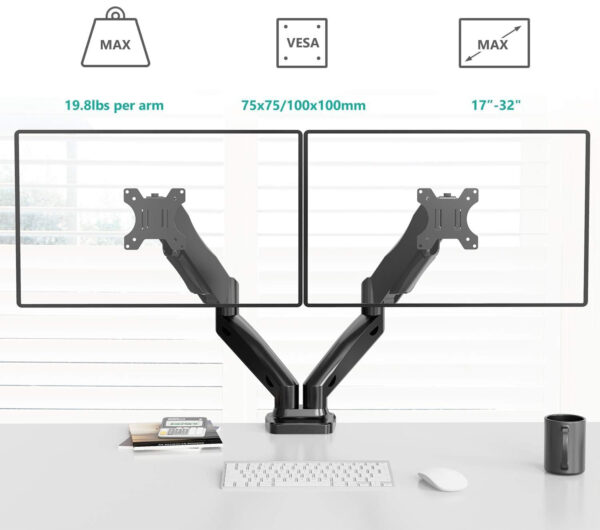 Uchwyty 2 monitory Wali GSMP002 regulowany uchwyt gazowy VESA z C-klamrą 19,8 LB - obrazek 9