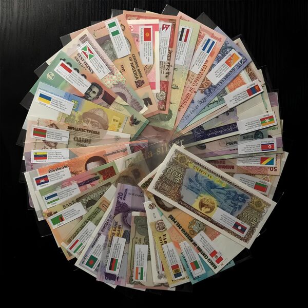 Zestaw 52 różnych banknotów świata. Prawdziwe pieniądze z różnych krajów - obrazek 3
