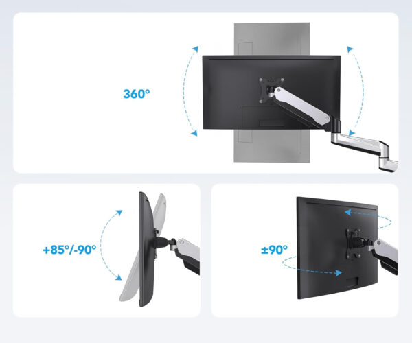 Uchwyt na trzy monitory17-32'' srebrny ergonomiczne ramię HUANUO HNTS3S  biurkowe regulowane - obrazek 7