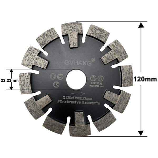 Frez diamentowy do betonu/asfaltu GVHAKG EN13236 120 mm trwały segment T długa żywotność - obrazek 3
