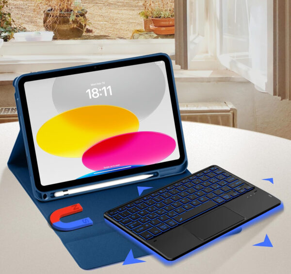 Etui z klawiaturą CACOE do iPad 10 10.9 cala 2022 z touchpadem niebieskie - obrazek 7