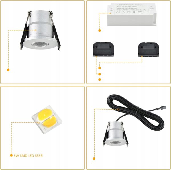 Minireflektor wpuszczany LED BOYIR, 12V, 3W, IP65, 8 szt. do ogrodu lub elewacji bez pudełka - obrazek 6