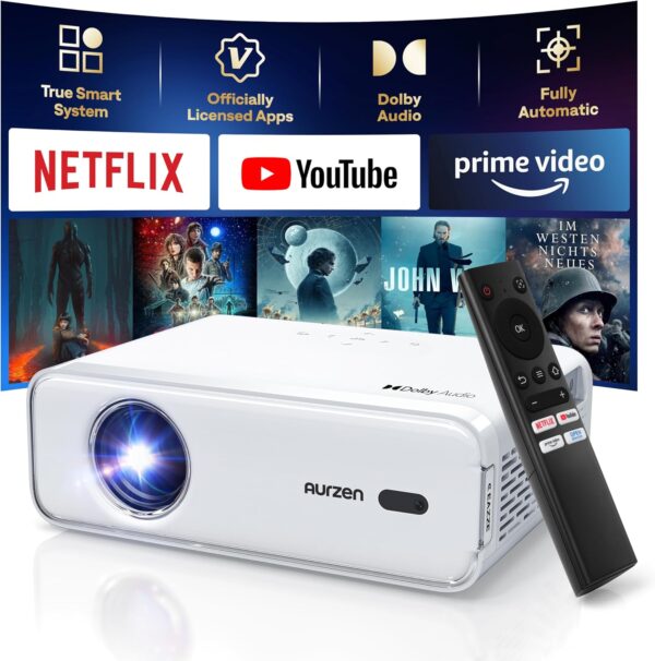 Kino domowe Aurzen 4K 1920 x 1080 Full HD 1080P 60 W projektor z WiFi Bluetooth do filmów i gier