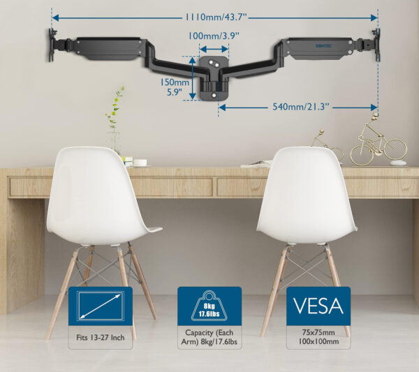 Uchwyt na dwa monitory BONTEC GWM02, 13-27" do 8 kg, 75/100 mm - obrazek 3