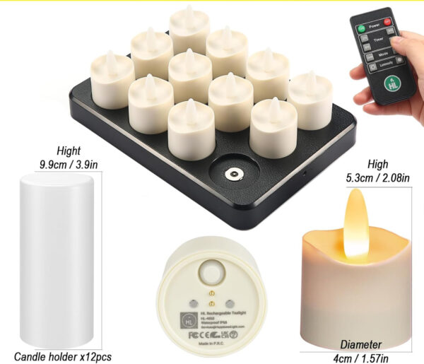 Świeczki LED HL z timerem, akumulatorowe, świeczki z adapterem 3A, 12 szt. - obrazek 2