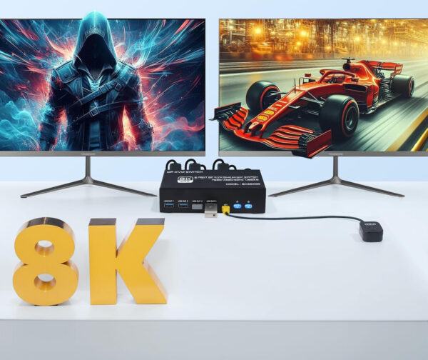 Przełącznik KVM TCNEWCL 4K 144Hz DP 1.4 2×PC 2×monitor 8K 60Hz USB 3.0 z kablami - obrazek 4