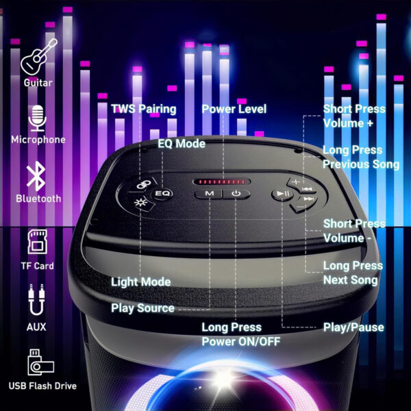 Głośnik TPBEAT TP-PT-01 Bluetooth 160W z basem, światłami LED i mikrofonem - obrazek 6