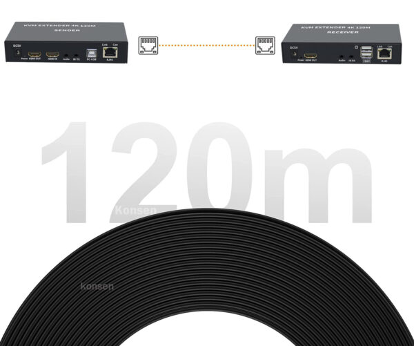 Przedłużacz KVM XYKJOBC EXTENDER 4K 120M zestaw HDMI USB do zdalnego sterowania komputerem - obrazek 2