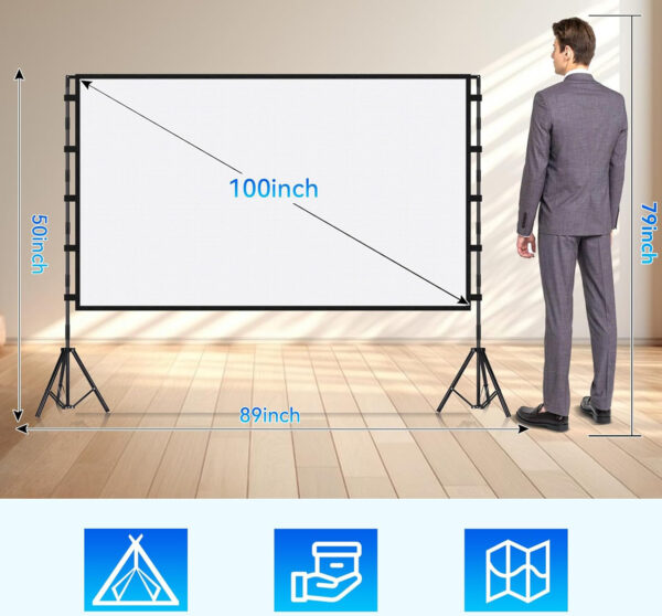 Ekran projekcyjny z podstawą Yofuly 100" dwustronny 16:9 4K do domu i pleneru - obrazek 7