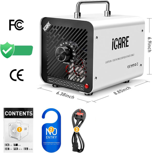 Generator ozonu iCare 30 000 mg/h 45 dB 110 W biały ozonator powietrza do dezynfekcji pomieszczeń - obrazek 8