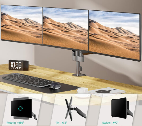 Uchwyt na 3 monitory WALI GSDM003, do 27", VESA 75/100 mm, czarny - obrazek 7
