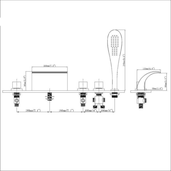 Zestaw 5 szt. baterii wodospadowych do wanny FAUCET, chrom, C05700 - obrazek 3