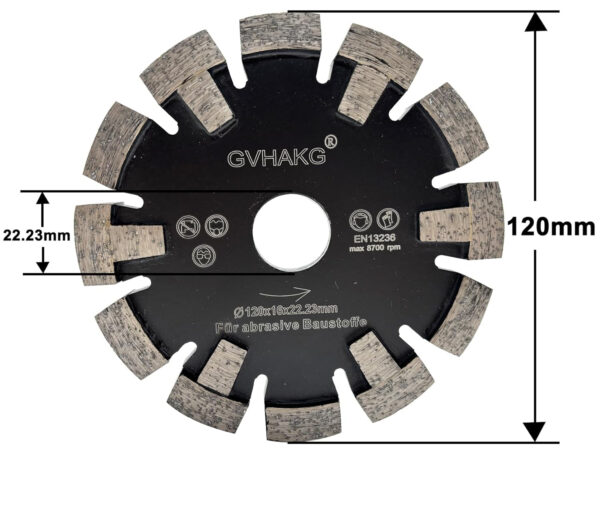 Tarcza diamentowa GVHAKG, 120x16x22,23mm POWYSTAWOWY do cięcia betonu i cegły - obrazek 6