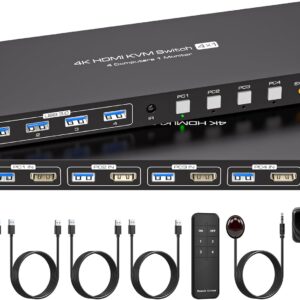 Przełącznik KVM VPFET 4x PC USB 3.0 HDMI 4K60Hz 1 monitor 4 porty HDMI zasilacz