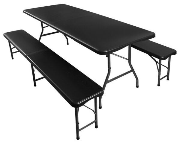 Stół ogrodowy składany 180cm + 2 ławki- czarny - obrazek 3