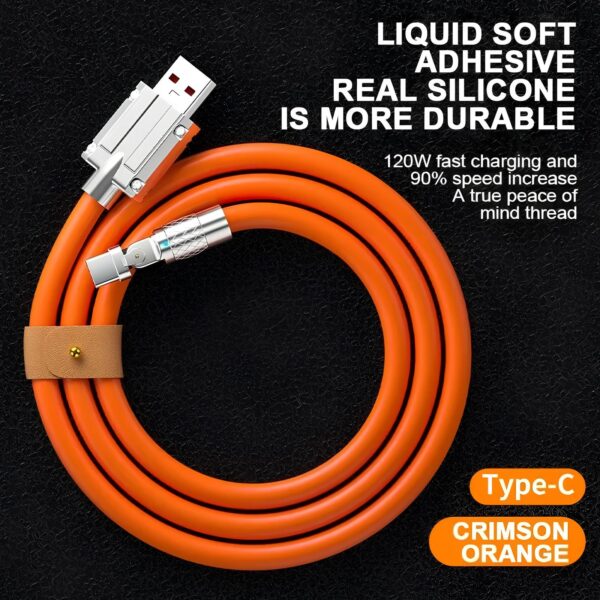 Kabel szybkiego ładowania USB typu C 120w 6A 150cm pomaranczowy - obrazek 10
