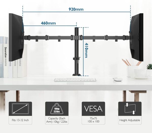 Uchwyt na dwa monitory BONTEC MDM002L, 13-27'', VESA 75/100 mm, Powystawowy - obrazek 5