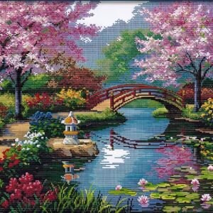 Zestaw do haftu krzyżykowego Sakura 50x40 cm pełny zestaw z niciami, igłami i wzorem kwitnącej wiśni do haftowania
