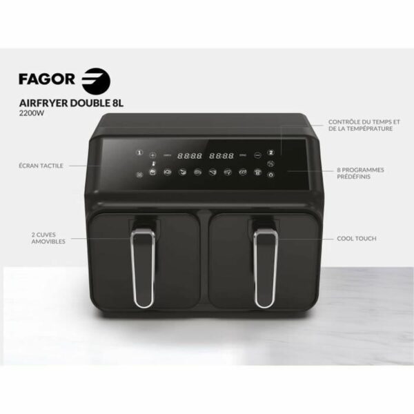 Frytkownica na gorące powietrze Fagor FG2X4L Czarny noir 2200 W 8 L - obrazek 5