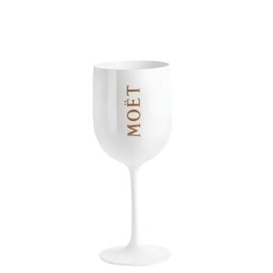 Kieliszek Moët & Chandon Ibiza 1 szt. Biały elegancki plastikowy kieliszek do szampana z logo, idealny na imprezy i plener