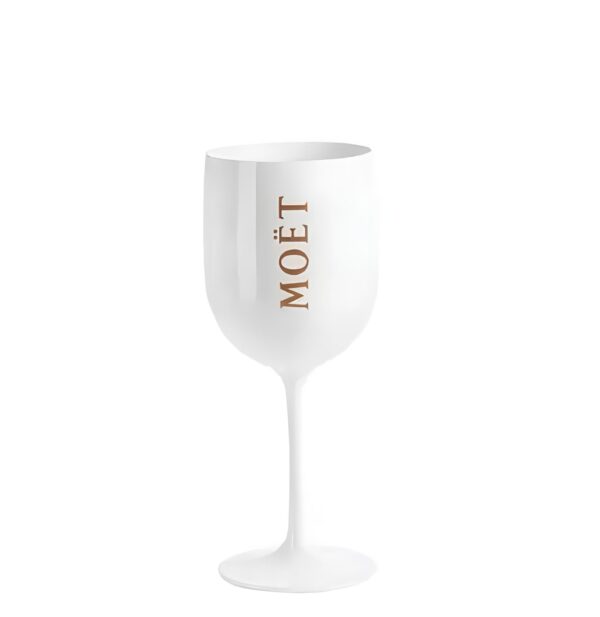 Kieliszek Moët & Chandon Ibiza 1 szt. Biały elegancki plastikowy kieliszek do szampana z logo, idealny na imprezy i plener