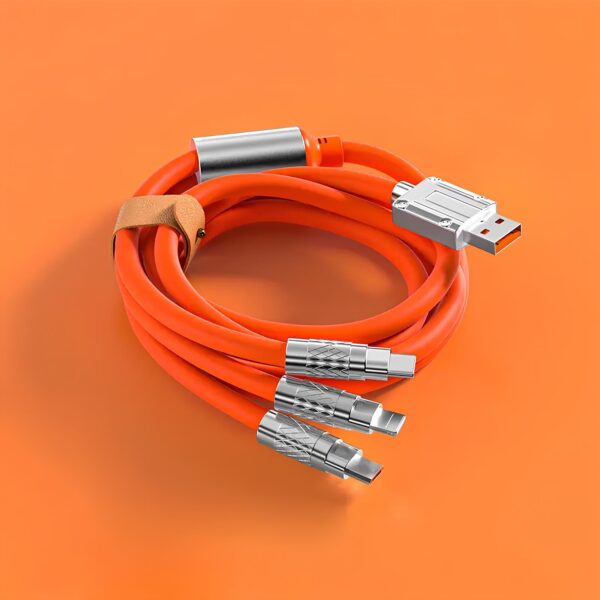 Kabel szybkiego ładowania USB 3w1 typu C 120w 6A 150cm pomaranczowy - obrazek 5