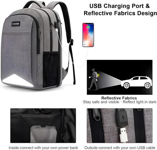 Plecak podróżny na laptopa Lumesner z portem ładowania USB szary - obrazek 5