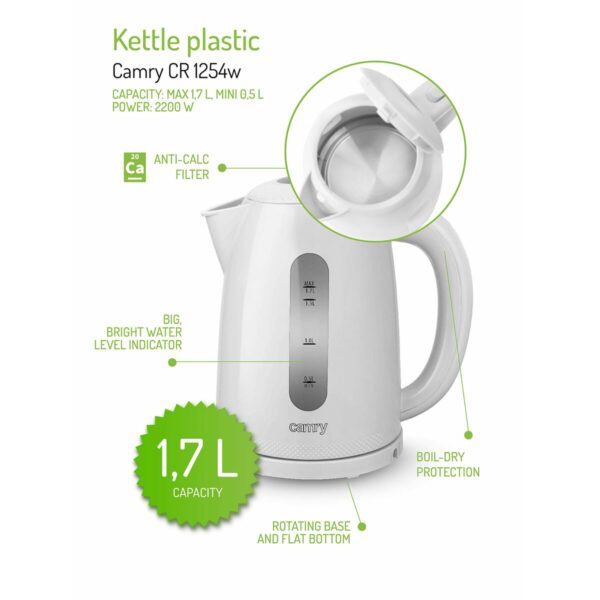 Czajnik Adler CR 1254W Biały Plastikowy 2200 W 1,7 L - obrazek 2