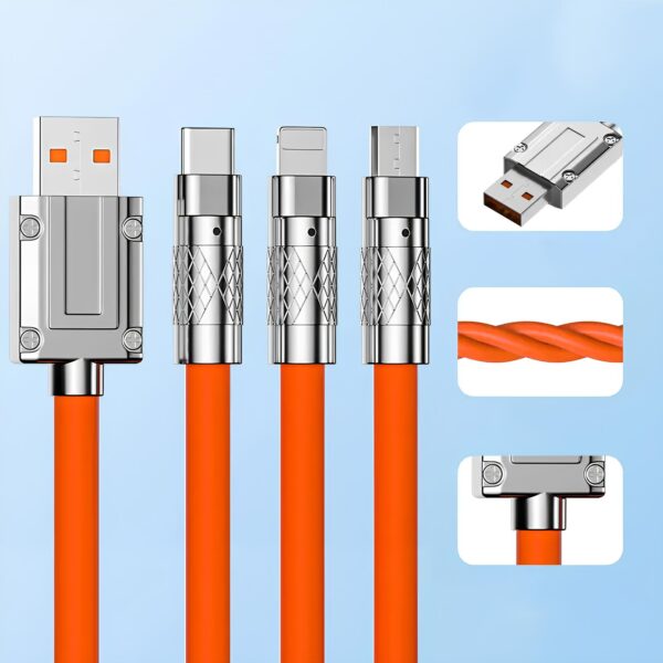Kabel szybkiego ładowania USB 3w1 typu C 120w 6A 150cm pomaranczowy - obrazek 4