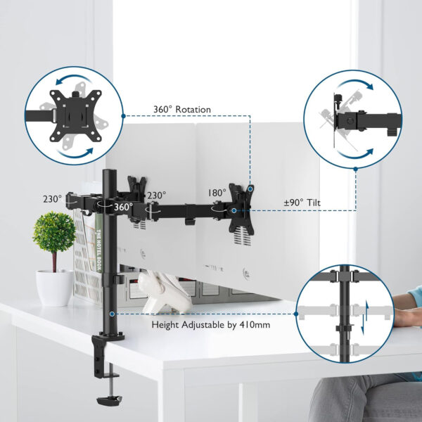 Uchwyt na dwa monitory BONTEC MDM002L, 13-27'', VESA 75/100 mm, Powystawowy - obrazek 3