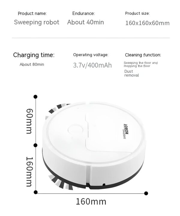 Robot sprzątający mini biały 400 mAh 3,7 V automatyczny odkurzacz do codziennego zbierania kurzu na małych powierzchniach - obrazek 9