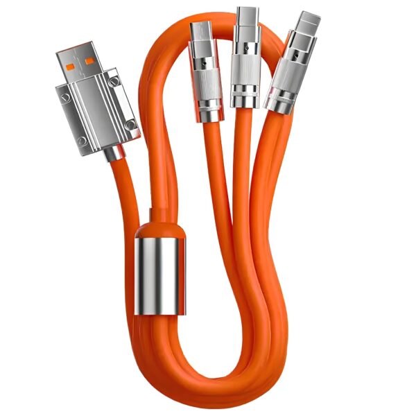 Kabel szybkiego ładowania USB 3w1 typu C 120w 6A 150cm pomaranczowy - obrazek 2