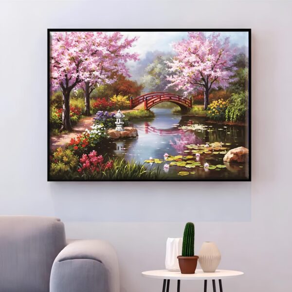 Zestaw do haftu krzyżykowego Sakura 50x40 cm pełny zestaw z niciami, igłami i wzorem kwitnącej wiśni do haftowania - obrazek 2