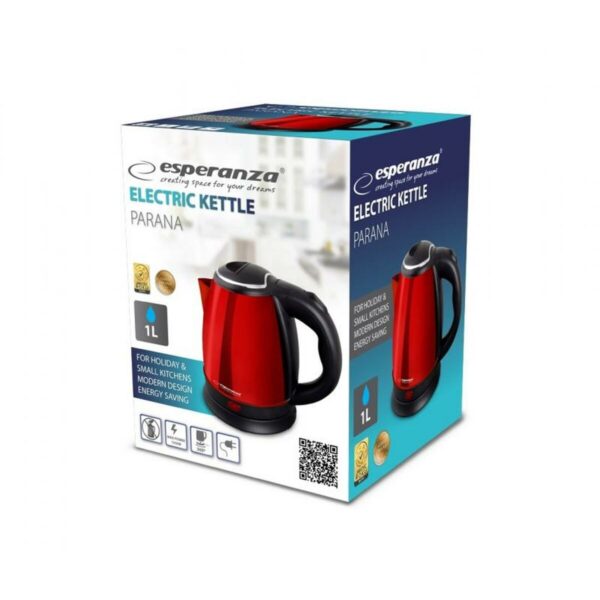 Czajnik Esperanza EKK128R Czarny Czerwony Stal nierdzewna Plastikowy 1350 W 1 L - obrazek 2