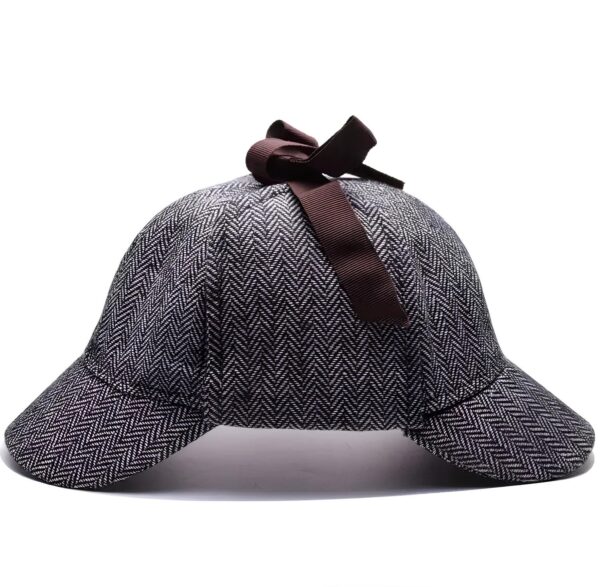 Kapelusz Sherlock Holmes łowcy jeleni 55cm klasyczny kapelusz detektywa z daszkami, idealny do cosplayu i przebrań - obrazek 2