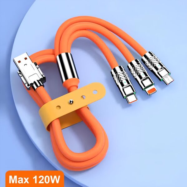 Kabel szybkiego ładowania USB 3w1 typu C 120w 6A 150cm pomaranczowy - obrazek 6