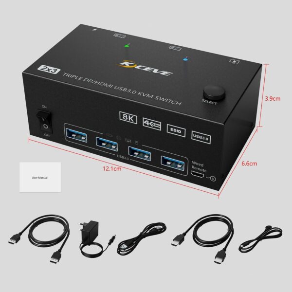 Kontroler KVM YOUTINGHDAV KC-KVM203DH dla 2 PC i 3 monitorów, 4K@144Hz - obrazek 6