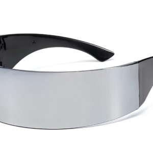 Futurystyczne okulary przeciwsłoneczne srebrne stylowe okulary UV400 z lustrzaną powłoką, modny design unisex