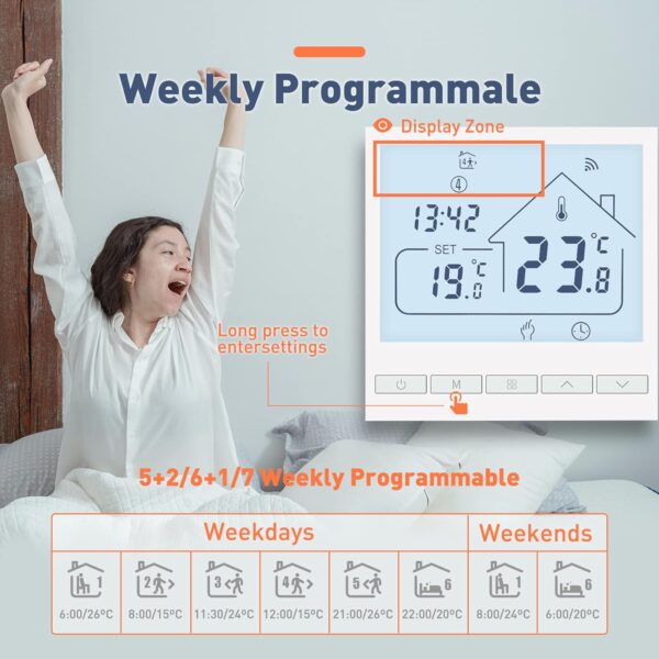Inteligentny termostat Beok Tuya ścienny Wi-FiAlexa, Google TOL47WIFI-WPB - obrazek 7