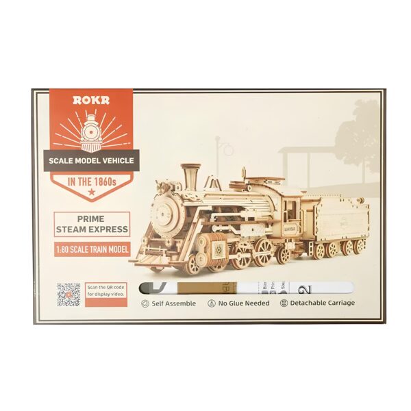 Zestaw konstrukcyjny Robotime Lokomotywa 308 elementów  model 3D 307x67x82 cm - obrazek 5
