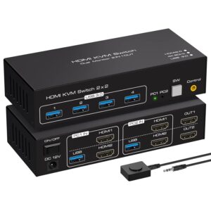 NIEKOMPLETNY Przełącznik KVM HDMI 2xPC 2xMonitor 4K60Hz USB 3.0 podwójny ekran